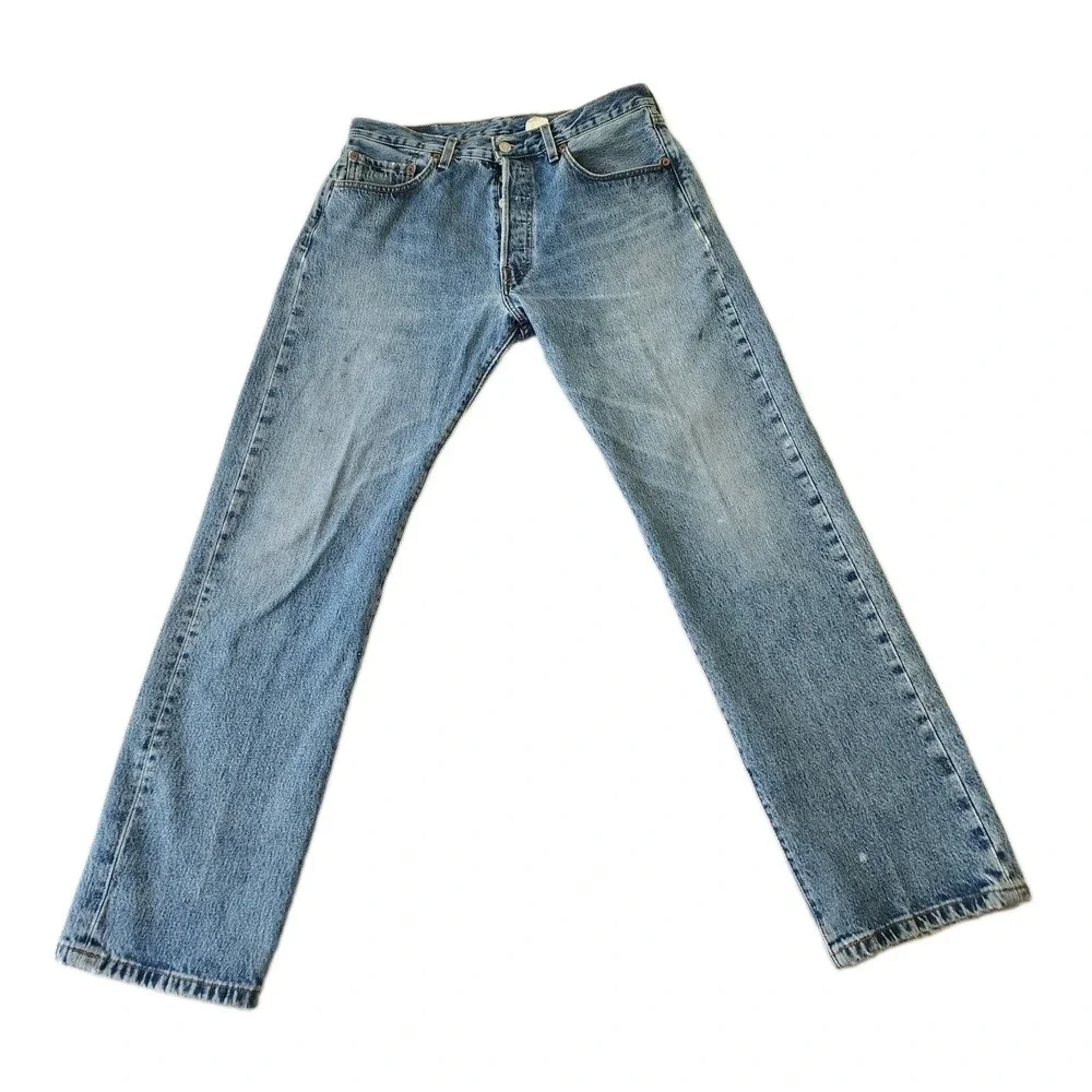 Levi's 501 Original Button Fly Jeans Men's W34 L30 Light Wash Straight Leg 100%